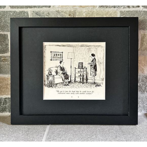 Framed Vintage New Yorker Magazine 8x10 Weber Cartoon Clipping Cholesterol - Picture 1 of 5